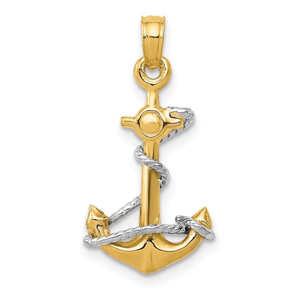 14k Two Tone Gold Small Anchor Adorned with a Rope Pendant
